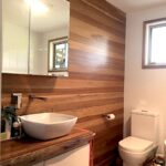 timber wall bathroom