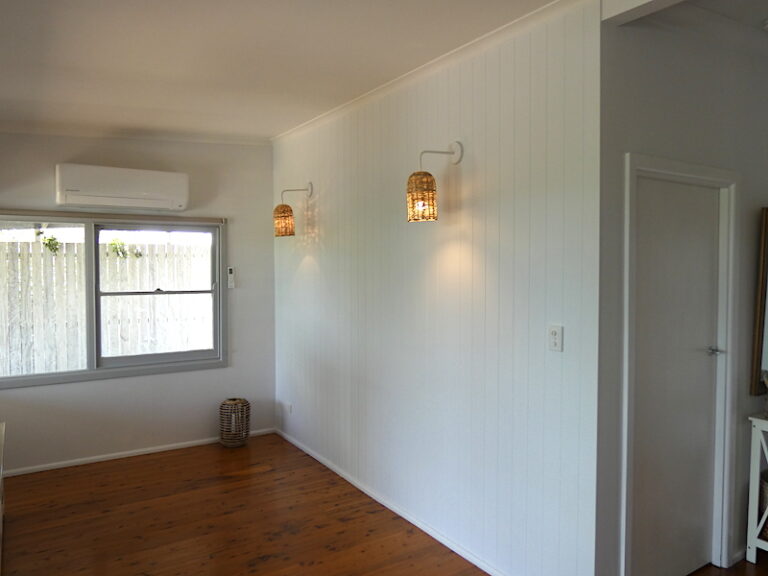 Wood Panel feature wall with electrical fittings